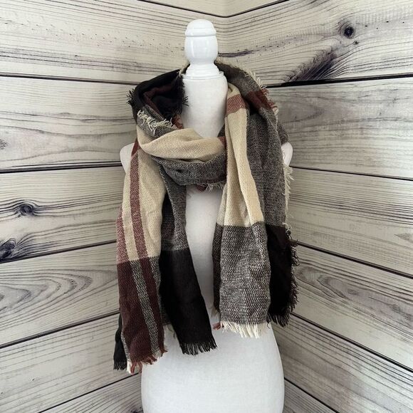 Tan & Red Plaid Scarf - Picture 1 of 3